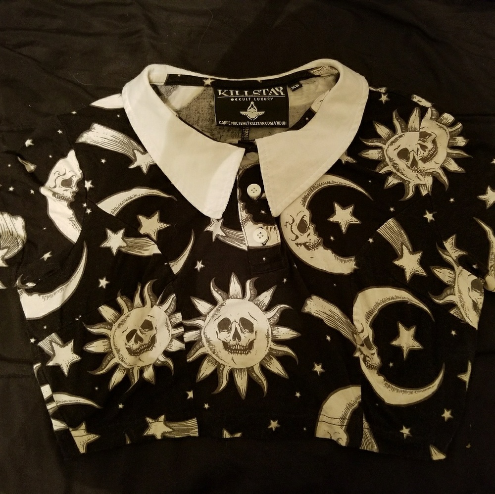 Skull moon and stars crop top
